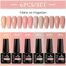 Mtssii Juego de 6 esmaltes de uñas en gel de unicolor de 7 ml, colores primavera-verano, glitter, negro, blanco, rojo, resistente a remojo, UV, semi-permanente, suministros para uñas
