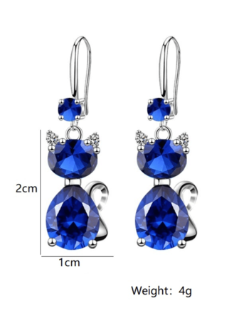 YSH.ZIXIN 1 Pair Crystal Cat Pendant Earrings With Ocean Heart Design, Shining Rhinestone Eardrops For Women