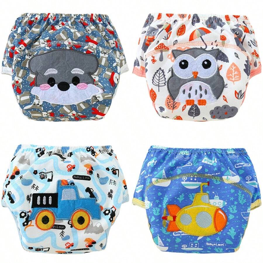 4 pièces de couches d'entraînement imperméables avec protection anti-fuite, lavables, douces, respirantes et absorbantes. Sous-vêtements pour bébés/tout-petits filles avec motif brodé, excellent cadeau pour les enfants