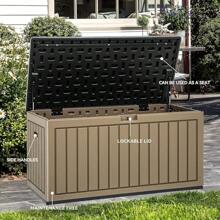 YITAHOME 200 Gallon Large Deck Box, Double-Wall Resin Outdoor Storage Box With Flexible Divider Patio Cushions Pool Supplies Garden Tools, 990 Lbs Load Capacity, Lockable (White) - 黑色和棕色 - 查看 11