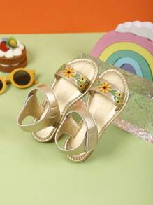 2025 Spring & Summer New Girls Retro Chinese Style Sandals, Toddler Soft Bottom Anti-Slip Kids Shoes, Big Children Fashion Sneakers - Gold - View 7