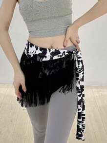 Falda con flecos para baile de mujer, falda envolvente con flecos sexy para bailes latinos como salsa, tango y baile de salón, minifalda con shorts - Multicolor - Ver 14