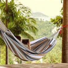 1 Set Of Hiking, Camping, Canvas, Single And Double Hammocks, Outdoor Camping, Leisure, Indoor Swing, Thick Striped Hammock