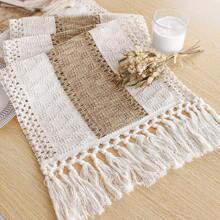 Boho Table Runner  Macrame Table Runners For Home Decor Cream & Brown Macrame Table Runner With Tassels For Boho Dining Bedroom Decor Rustic Bridal Shower
