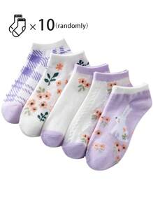 1/3/5/10 女士兔子图案女士夏季袜子隐形袜舒适百搭适合全年休闲、旅行、度假和聚会，重现舒适袜子 - 彩色 - 查看 12