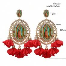 1pair Bohemian Floral Drop Earrings For Women Long Religious Flower Dangle Earrings, Festival Party Jewelry, Vacation Style Accessories