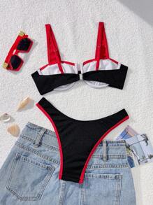 Patchwork Women Bikini Set, European And American Style Summer - Red - View 2