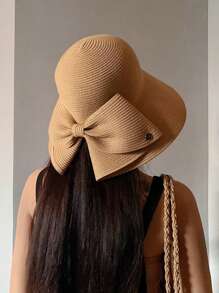 1pc Women Straw Hat With Bow, Large Brim Sun Hat For Beach, Outdoor, Spring/Summer, Fashion UV Protection - Multicolor - View 2