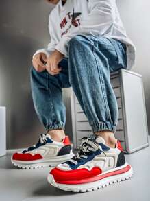 Herren neue leichte luxuriöse Lässige Schuhe, Farbblockdesign, High-End Mode - Weiß und Rot - Übersicht 7