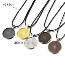 5 pièces/paquet Cadre de pendentif de 25 mm avec cordon de cire, base de cabochon rond vide pour DIY, accessoires de bijoux de collier