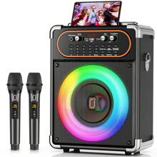 Máquina de karaoke JYX con 2 micrófonos, altavoz portátil Bluetooth 5.3 para eventos al aire libre, reuniones y fiestas, sistema de sonido con ajuste de eco para adultos, compatible con conexión de TV mediante auxiliar.