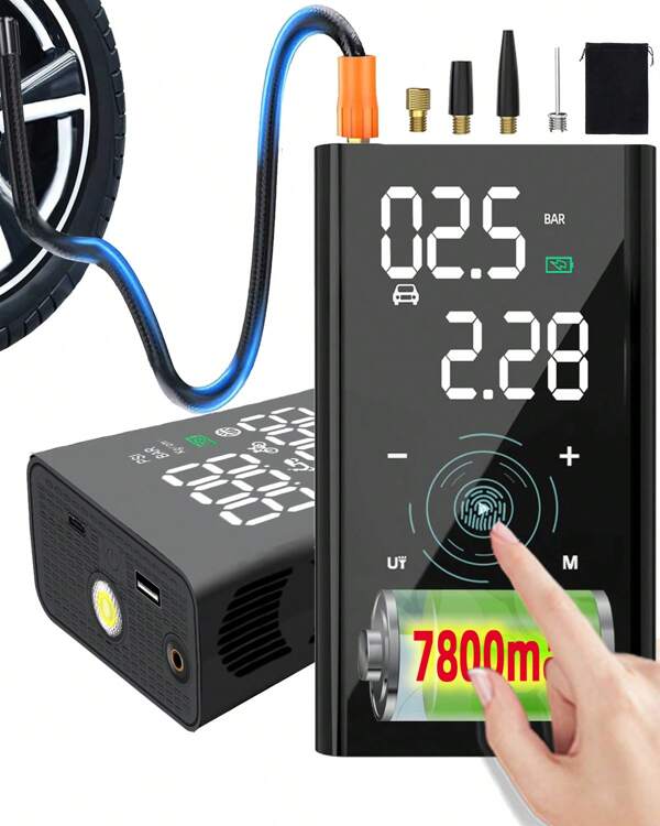 yanace 8000mAh Compresseur à Air Portatif - 4X Rapide, Batterie Rechargeable, 10.3Bar Mini Gonfleur Pneus Voiture sans fil, 150PSI Pompe a Velo Electrique pour Auto, SUV, Trotinette, Moto et Football