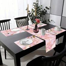 1pc/5pcs/7pcs, Home Decor, Elegant Pink Marble Print Table Runners - Polyester, Rectangular, Suitable For Home & Kitchen Decor, Perfect For Party & Holiday, Marble Print, Table Runners