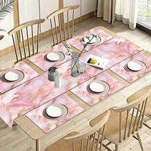 1pc/5pcs/7pcs, Home Decor, Elegant Pink Marble Print Table Runners - Polyester, Rectangular, Suitable For Home & Kitchen Decor, Perfect For Party & Holiday, Marble Print, Table Runners
