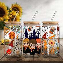 1pc 16oz Creative And Multi-Pattern Harry Potter Personalized Glass Water Cup - Transparent - View 1