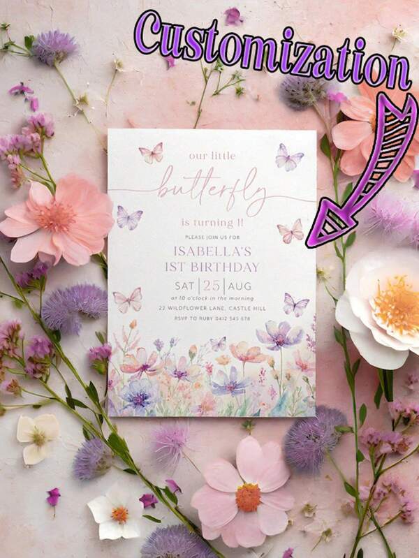 Personalized Custom Text Butterfly Birthday Invitation, Birthday Invitation, Floral Butterfly Birthday Invitation, Pink Purple Butterfly Party, Birthday Party Card, Wedding Invitation, Wedding Card., Multi-Functional, Ornamental, Reusable, Modern, Colorful, Cute, Vintage, Cartoon, Kawaii, Funny, Workers, Clients, Students, Children, For Business/Work/Office, For School, Back To School, School Supplies, Multi-Functional, Unique, Customized, Workers, Clients, Students, For Business/Work/Office, For School,School Supplies,Back To School,School Gift,For Office,For School,For Classroom,For Teacher Gifts,For University,For Colleague,For Dorm Rooms,For Teacher,For Boys And Girls,For Teenagers,Junior High School Students,Middle School Students,High School Senior High School Students,College Students,University Students,Freshman,Sophomore,Underclassmen