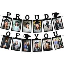 12pcs Graduation Photo Banner 2025 - Large, 10 Feet | Felt Proud Of You Banner | Graduation Banner 2025 Personalized | Graduation Picture Banner 4x6 For Black 2025 Graduation Party Decorations