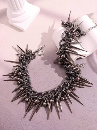 1pc Fashionable Extravagant Gothic Punk Chic Y2K Intricate Spiked Multi-Layer Choker Necklace, Women Everyday Wear & Festive Party Jewelry