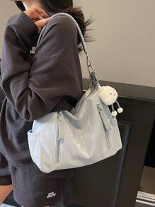 Large Capacity Fashion Versatile Matte Shoulder Bag, High-End Casual Beach Tote Handbag Shopping Bag