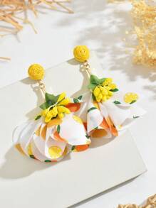 1 par de brincos de tecido floral boêmio feitos à mão, acessórios de orelha florais elegantes, estilo de moda, adequados para casamentos, festivais, dia das mães, diário, férias, festa para mulheres