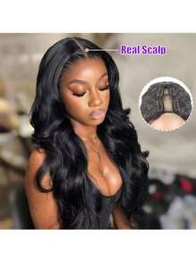 ZHENDEFA 150% Density Brazilian Virgin Hair V-Part Wig, Upgraded U-Part Wig, Water Wave, Suitable For Beginners, No Sewing, No Glue Required, Natural Black Color