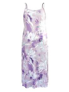 Plus Size Bohemian Style V-Neck Floral Print Camisole Dress With Adjustable Straps, For Women, Spring/Summer