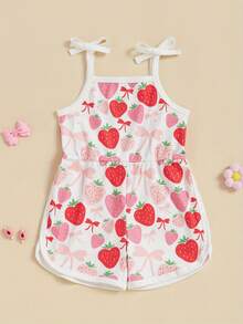 Toddler Baby Girl Summer Clothes Floral Romper Tie-Up Strap Halter Jumpsuit Infant Summer Sling Playsuit 6M-3T - 紅白色 - 查看 1