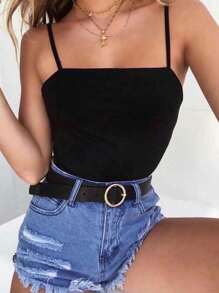 BODY Suplex Straps Straight Spring/Summer Fashion Blogger Fashion Feminine Mesh Suplex Tank Top Leotard Gringa Simple Low-Cut May With Padded - 黑色 - 查看 2