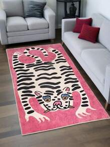 Faux Wool Plush Pink Tiger Designed Rectangular Area Rug - Soft, Washable, Non-Slip Home Decor Rug For Bedroom Or Living Room - Multicolor - View 2