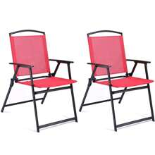 Folding Patio Lawn Chairs Set Of 2 Backrest Portable Outdoor/Indoor Seats With Armrests(Red)