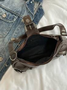 1pc Women Retro Biker Chic Studded Adjustable Strap Crossbody Bag, Large Capacity Soft Gradient Leather Shoulder/Underarm Bag, Suitable For Work, Dating, Parties, Vintage Bag For Women, Halloween Purse Perfect For Fancy Party Halloween Fashion & Gothic Fashion