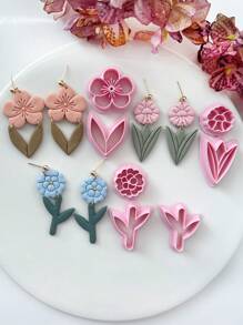 Fashion Flower Leaf Clay Earring Cutter For Polymer Clay Jewelry Making, Polymer Clay Cutters, DIY Ceramic Jewelry Mold Tools For Unique Flower Designs, Soft Pottery Crafting Accessories,Flora Polymer Clay Stud Earring Stamp Making Tool, Clay Jewelry Making Kit, Clay Earring Molds, Made By PLA, DIY Polymer Clay Printing Tools, Handmade Jewelry Pendant Crafting Kit - Pink - View 2