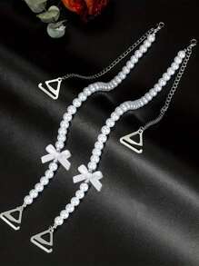 2 regulowane ramiączka do biustonosza zdobione perłami, odpinany łańcuszek na klatkę piersiową, pasek na ramię do bielizny, odkryte plecy na imprezę Rave