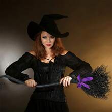 Witch Broom With Ribbon, Halloween Decoration Party Favor Photo Booth Accessories - A - View 2
