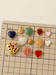 1Pc 18K Gold Plated Heart Charms, Natural Gemstone & Enamel Pendant, Rainbow, Red & Crystal Hearts, DIY Necklace & Bracelet Jewelry
