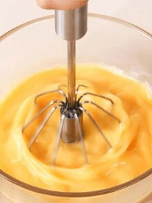 1pc Easy Manual Egg Beater Stainless Steel Hand Whisk, Semi-Automatic Press & Rotate For Home Kitchen, Suitable For Eggs, Milk, Dough Mixing