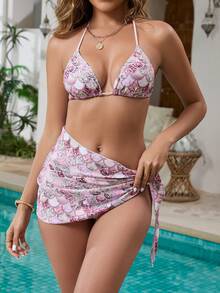 Conjunto de 3 piezas de traje de baño bikini sexy para mujer, traje de baño de moda para playa y vacaciones, nueva llegada de verano - Conchas de colores - Ver 2