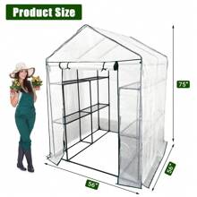 Greenhouse For Outdoors,Portable Green House W/ Roll-Up Zippered Door Anchors & Ropes,Plant Garden Hot House W/ Shelves For Garden Patio Backyard - White 2 - View 2