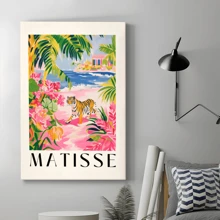 1pc Framed Canvas Poster, Beachy Decor, Tiger Art Print, Pink Dopamine Wall Art Canvas Paintings, Ideal Gift For Bedroom Living Room Corridor, Wall Art, Room Decoration