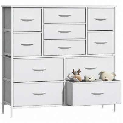 Elegant 11 Chest Of Drawers, Large Dresser With 11 Fabric Drawers And Metal Frame & MDF Top - Versatile Storage For Bedroom, Living Room, And Office