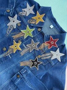 1/5/Pc 新款流苏五角星水钻布贴 服装装饰贴 手工DIY钻石贴布贴 鞋子、帽子、牛仔裤、女裙、T恤、夹克 送小礼物 - 彩色 - 查看 2