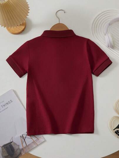 Unisex Kids' Solid Color Polo Shirt, Short Sleeve Lightweight Semi-Sheer T-Shirt Top, Fitted Comfortable Pure Cotton T-Shirt With Collegiate Style, Minimalist And Elegant For Outings, Gatherings And Travel