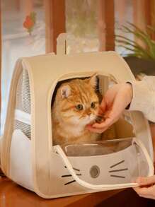 1pc Oxford Cloth Transparent Breathable Pet Carrier Backpack, Suitable For Small Dogs & Cats Up To 5.5kg, Can Be Worn As Backpack, Shoulder Bag Or Handheld, Large Capacity Portable Pet Travel Bag Cat Carrier Cat Backpack Bike Trailer