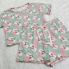 Pijama Feminino Adulto Ondinha Cropped Baby Doll Short Estampado Suede Roupa de Dormir