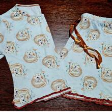 Pijama Feminino Adulto Ondinha Cropped Baby Doll Short Estampado Suede Roupa de Dormir