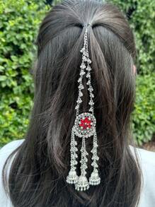 1pc Fashion Water Drop Shaped Multi-Layer Tassel Headchain, Stylish For Festivals, Parties, Weddings - Oxidized Silver - View 18