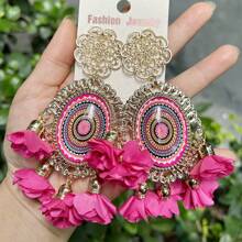 1 Pair Bohemian Romantic Floral Statement Earrings Women's Elegant Vintage Pattern Large Hoops For Holiday Fashion Jewelry