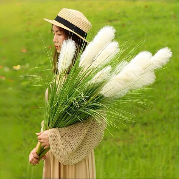 1pc 39.37 Inch Artificial Pampas Grass, White Pampas Grass Bouquet, Realistic Plastic Straw For Home Decor, Boho Straw For All Room Types, Floor Placement, Weddings, Home & Seasonal Celebrations, Suitable For Mother's Day, Thanksgiving, Christmas, Halloween, Easter Decor | Fake Flowers, Container Not Included,Fall Decor,Autumn,Fake Plants