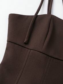 Top camisero con lazo decorativo, unicolor de estilo minimalista y de moda, adecuado para el verano - Marrón - Ver 3