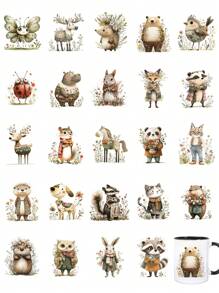 24 件可爱波西米亚森林动物 DIY UV DTF 转印贴纸 玻璃罐和咖啡杯杯套装饰、瓶子花瓶、笔记本电脑手机壳贺卡贴花贴纸、插图、瓶子、笔记本、垃圾日记、工艺品、礼品盒包装装饰、手工用品、节日生日派对装饰、防水 - 彩色 - 查看 1